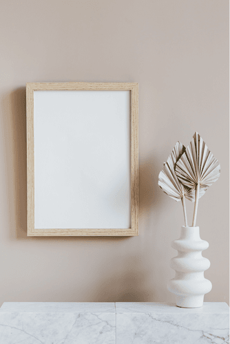 Mounted Wood Frame Mockup On Wall