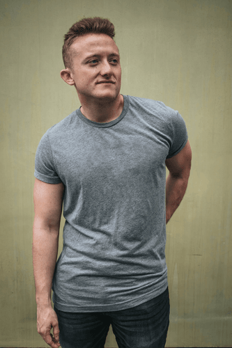 Man Round Neck Gray T Shirt Mockup