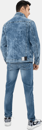 Man's Back In Blue Denim Jacket Mockup